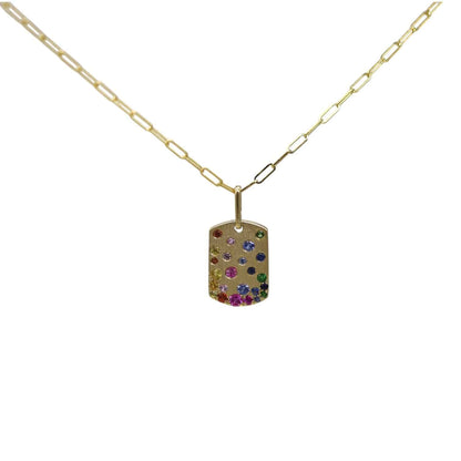 Rainbow Gradient Tag Necklace in 14k Gold