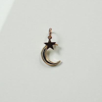 Victorian Crescent Moon and Star Pendant in 14k Gold