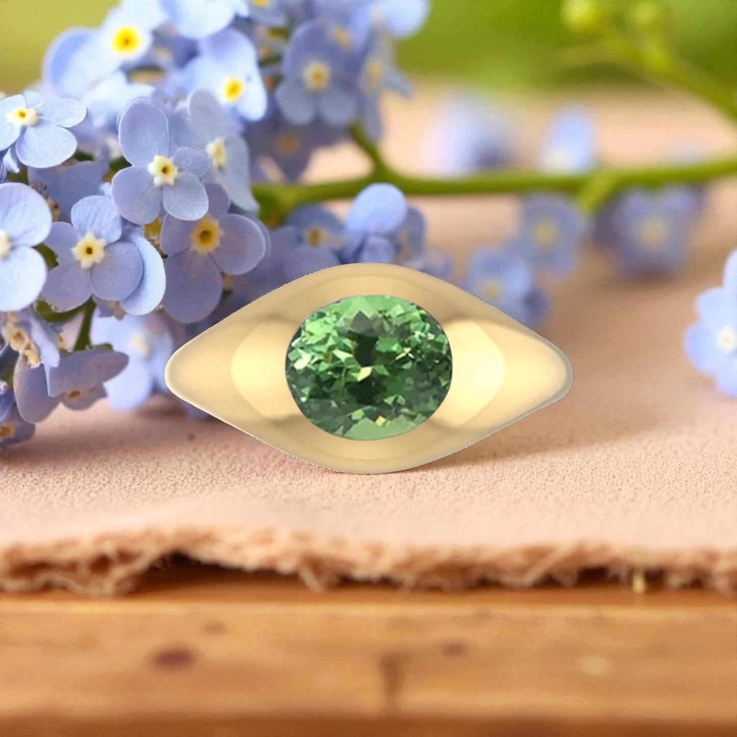 1.28-ct Oval Faceted Demantoid Garnet Ring - Petra Star