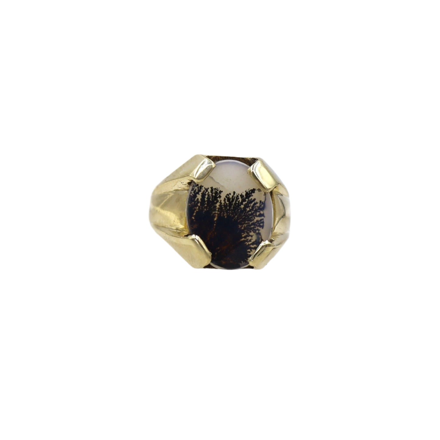 Retro Dendritic Agate Ring in 14k Yellow Gold - DK561