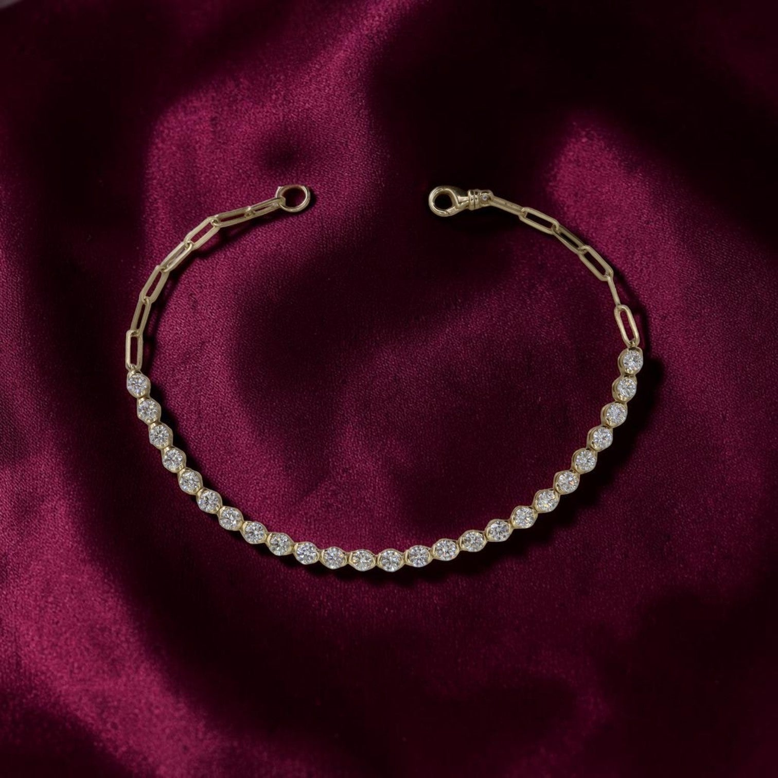 Natural Diamond Bracelet 14k Yellow Gold | 2.04 ctw H/I VS | Partial Bezel Tennis Paperclip Chain
