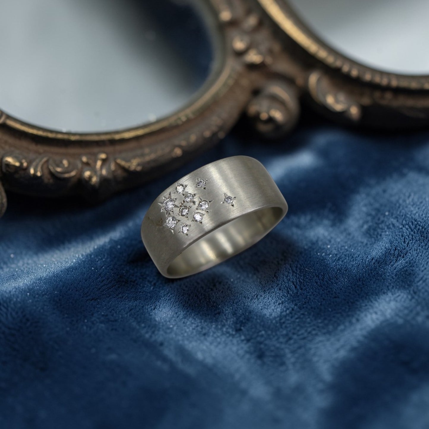 Vintage Cigar Band with Gypsy Set Diamonds in 14k White Gold