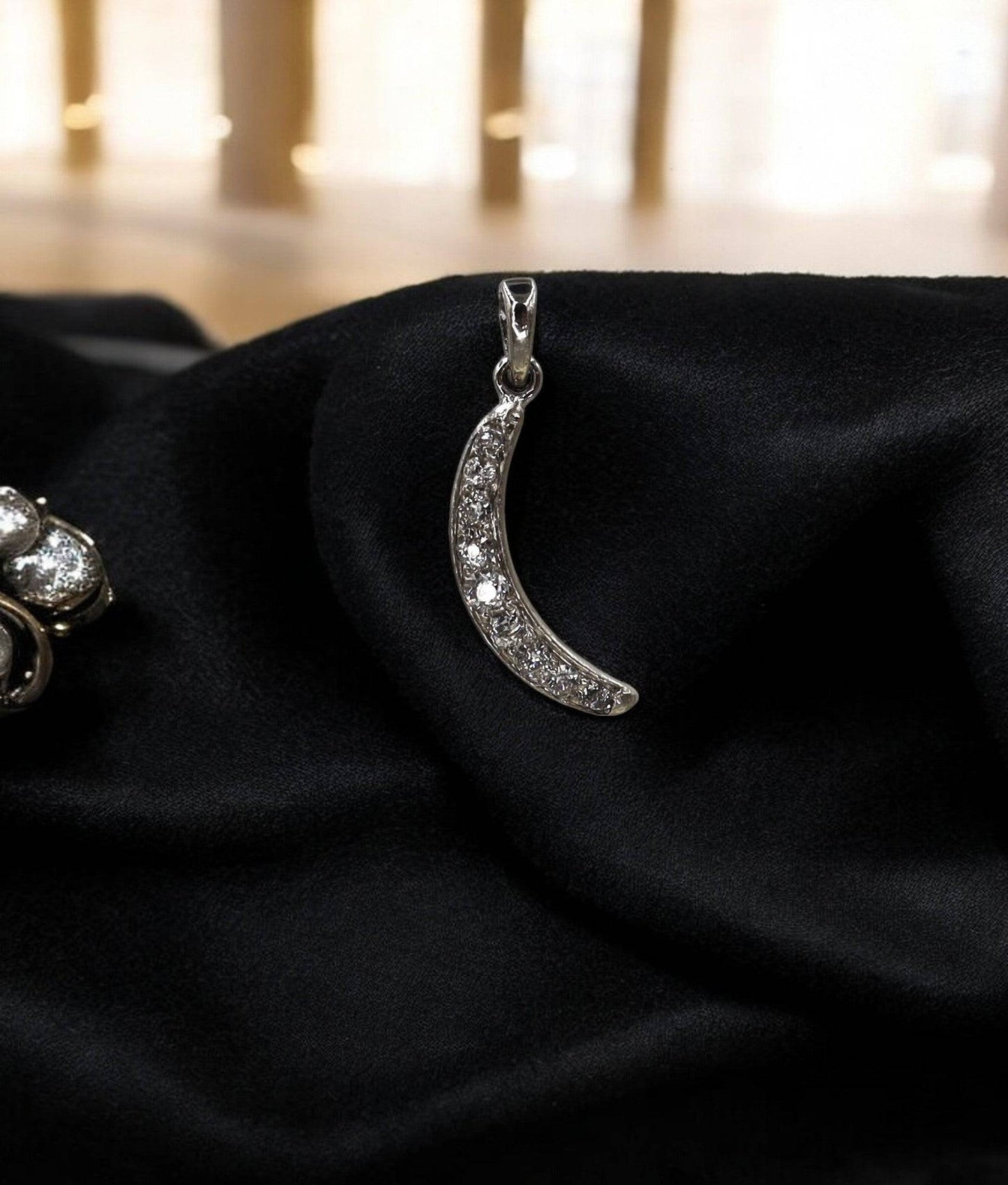 Edwardian Platinum & Diamond Crescent Moon Pendant - Petra Star