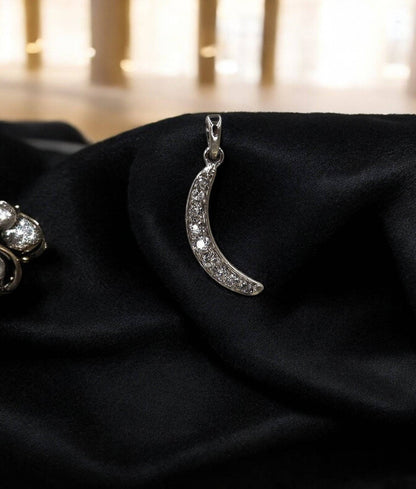 Edwardian Platinum & Diamond Crescent Moon Pendant - Petra Star