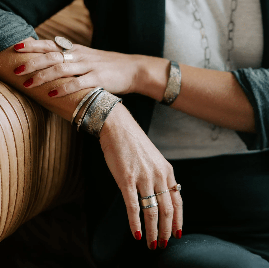 Kate Maller Walking on the Moon Cuff 2.0 bracelet featuring a sleek, minimalist design with a diamond accent.