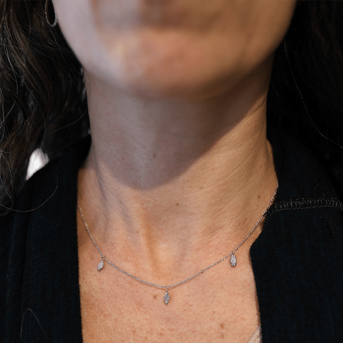 Petra Star marquise diamond necklace featuring a sleek design with sparkling marquise-cut diamonds on a fine chain.