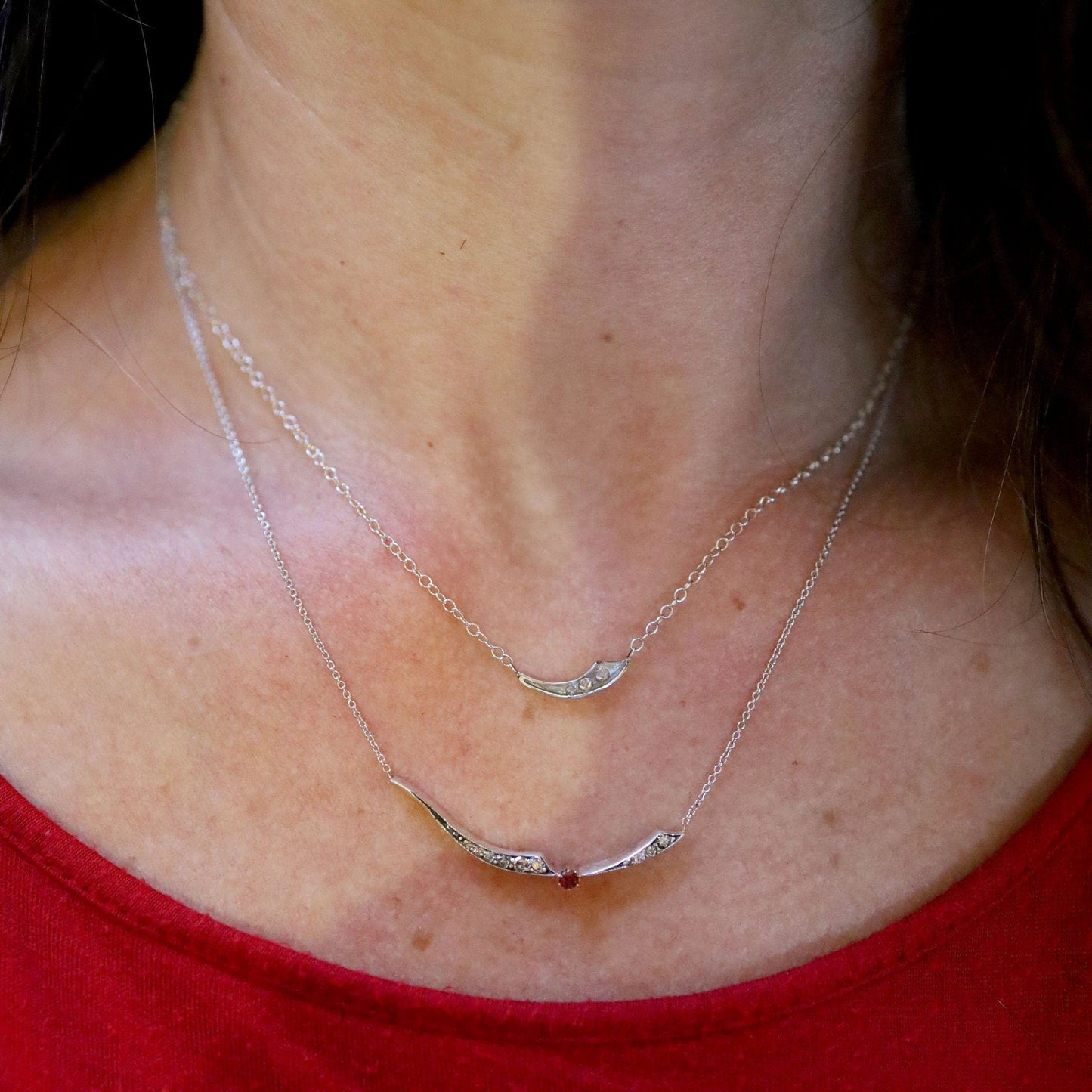 Georgian Diamond & Spinel Necklace / Mother Daughter Necklace - DK23B - Petra Star