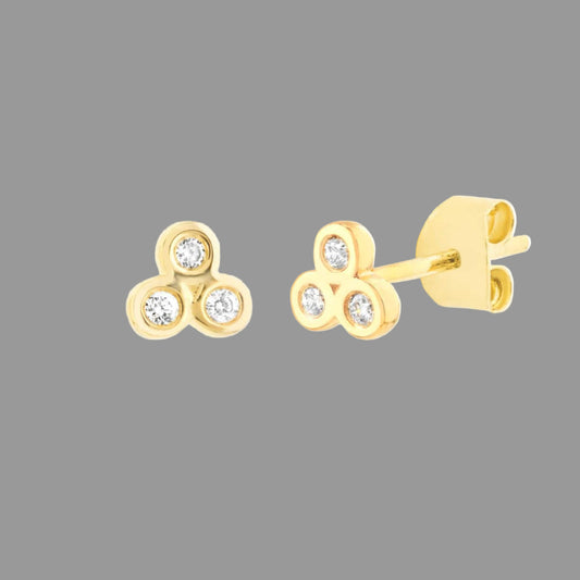 Trinity Diamond Stud Earrings in 14k Gold - Petra Star