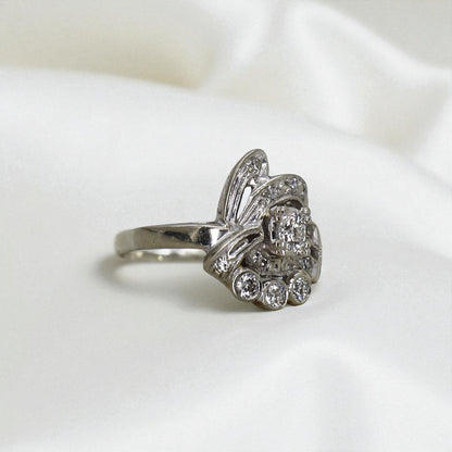 Vintage Diamond Retro Cocktail Ring – 14k White Gold Cluster Statement - Petra Star