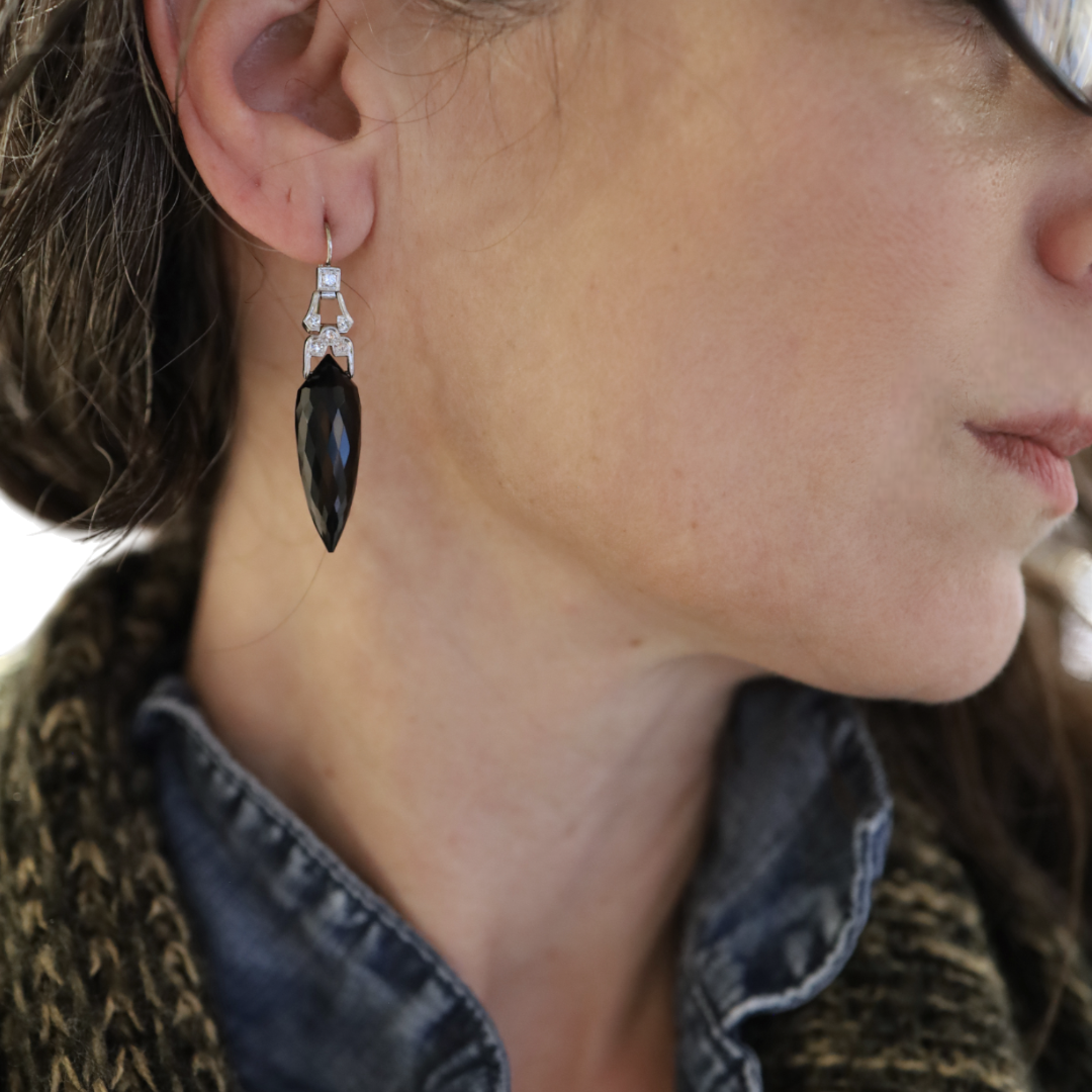 Art Deco Diamond & Onyx Earrings - Petra Star