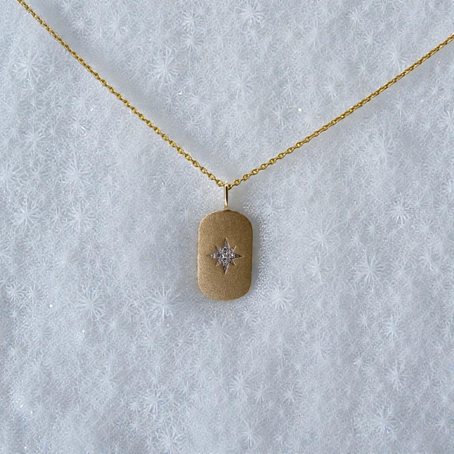 Diamond Star Dog Tag Necklace in 14k Yellow Gold