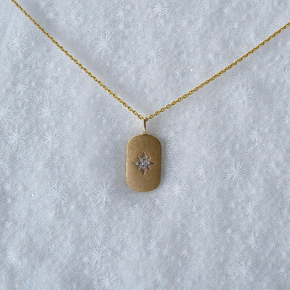 Diamond Star Dog Tag Necklace in 14k Yellow Gold