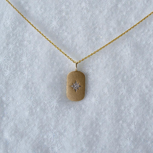 Diamond Star Dog Tag Necklace in 14k Yellow Gold
