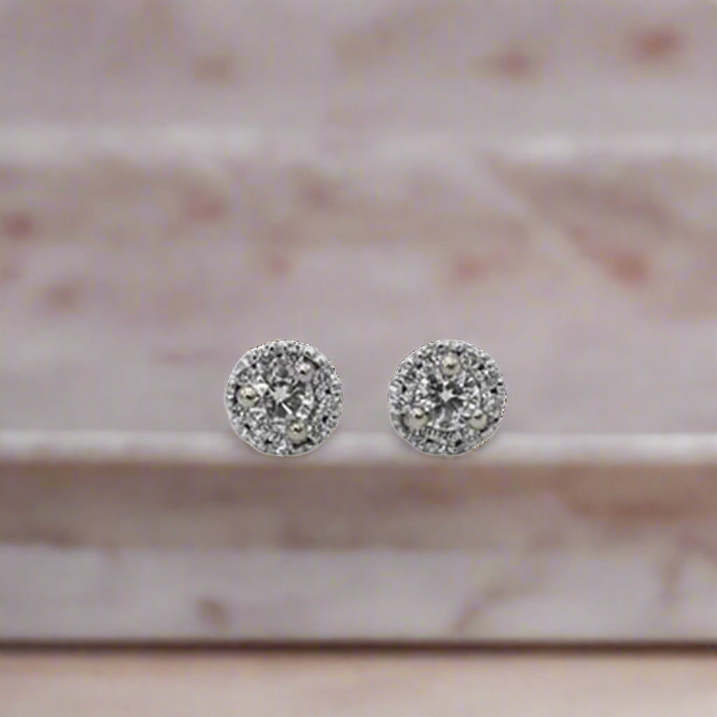 Diamond Halo Stud Earrings in 14k White Gold .25 cts Total Weight - Petra Star