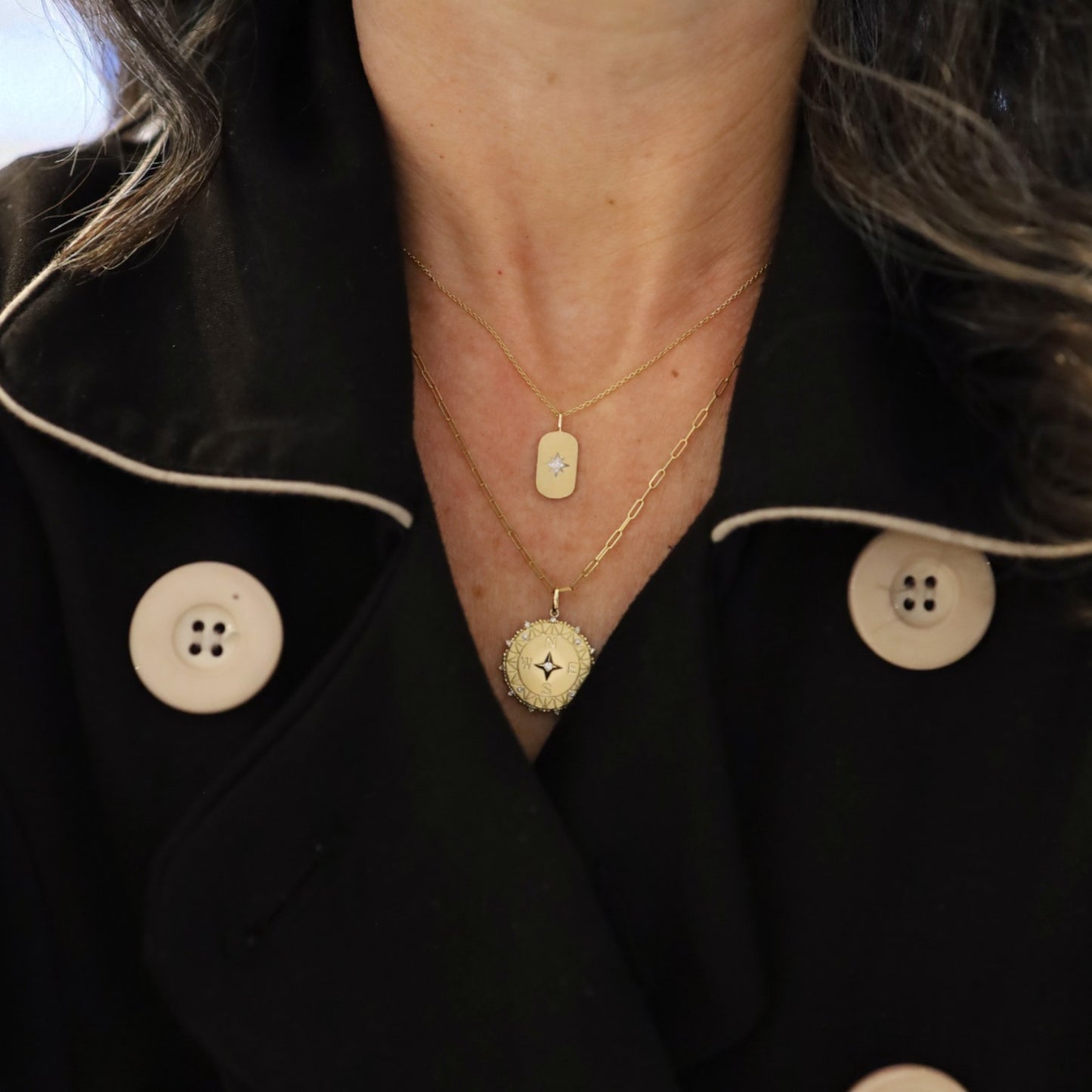 Diamond Star Dog Tag Necklace in 14k Yellow Gold