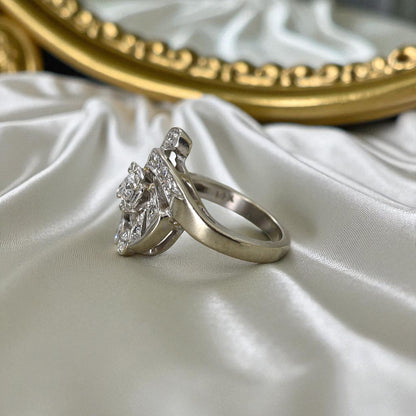 Vintage Diamond Retro Cocktail Ring – 14k White Gold Cluster Statement - Petra Star