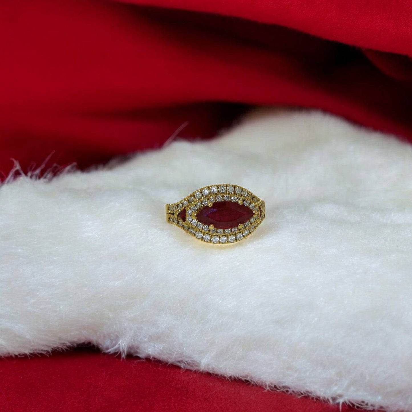 Ruby Halo Ring in 18k Gold