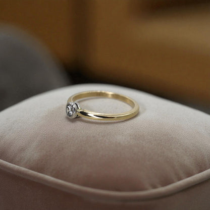 Bezel Set Diamond Ring 0.16 ct in 14k Gold & Platinum