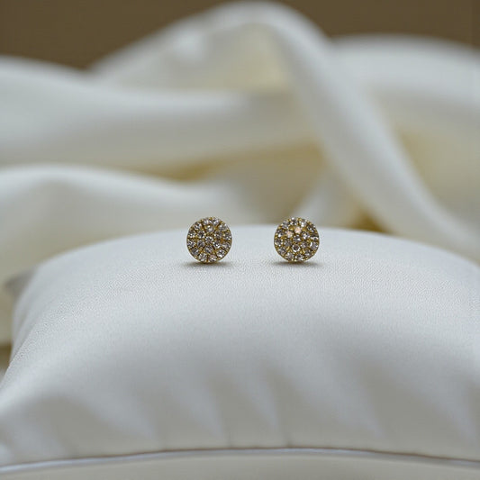 Diamond Disc Stud Earrings in 14k Gold