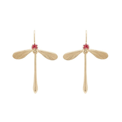 Damsel Dragonfly Earring in 14K Gold with Rubies - Petra Star