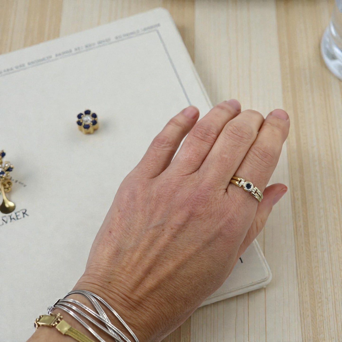 Mid-Century Sapphire Ring – 8k Yellow & White Gold, Marked 333, Size 9