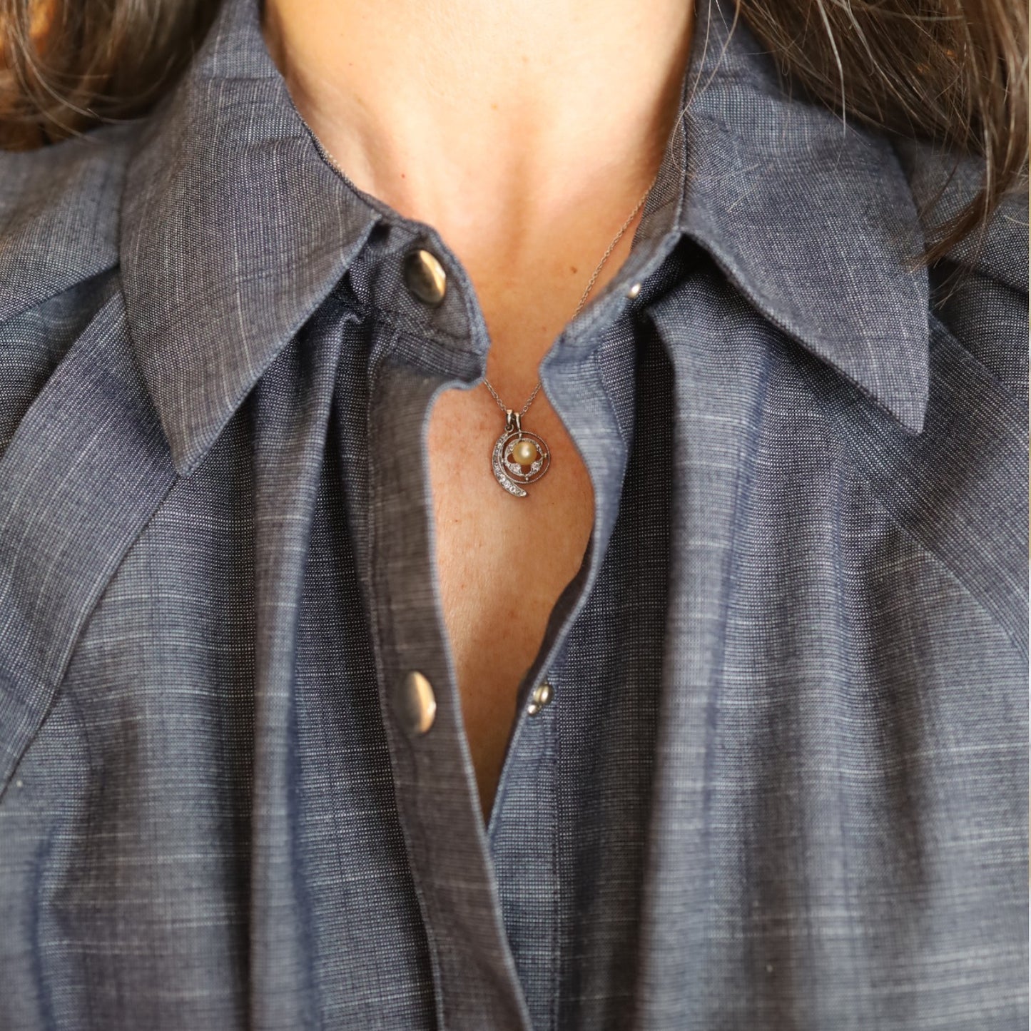 Edwardian Diamond and Pearl Pendant - Petra Star