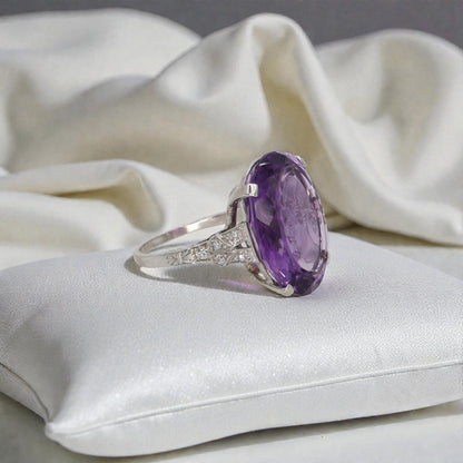 Edwardian Platinum Intaglio Amethyst Ring: Winged Hermes