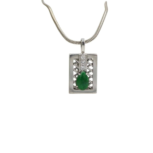 Natural Emerald and Diamond Drop Pendant in Platinum