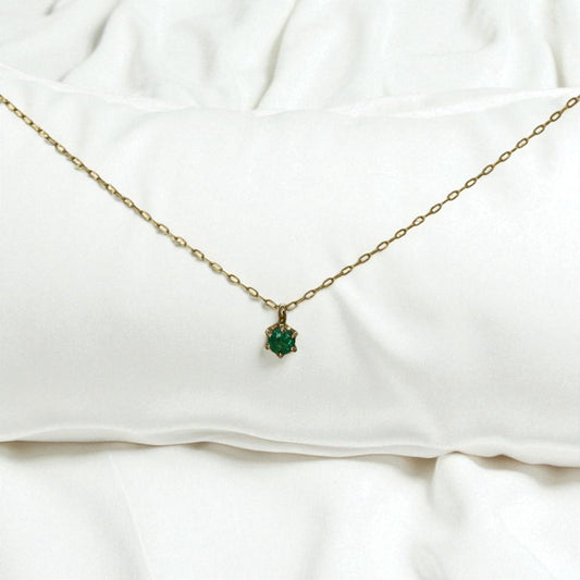 14k Gold Emerald Pendant Necklace, Circa 1990s - Petra Star