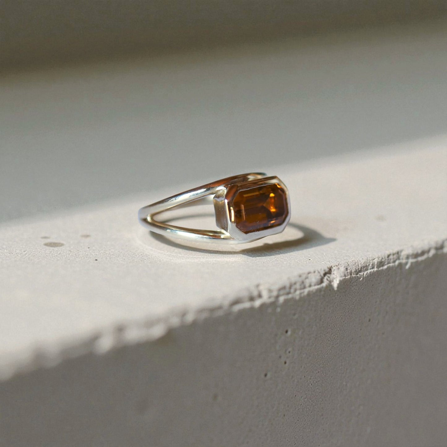 Ethically Mined Emerald Cut Orange Tourmaline Ring in 14k Yellow Gold