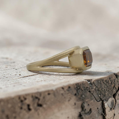 Ethically Mined Emerald Cut Orange Tourmaline Ring in 14k Yellow Gold - Petra Star
