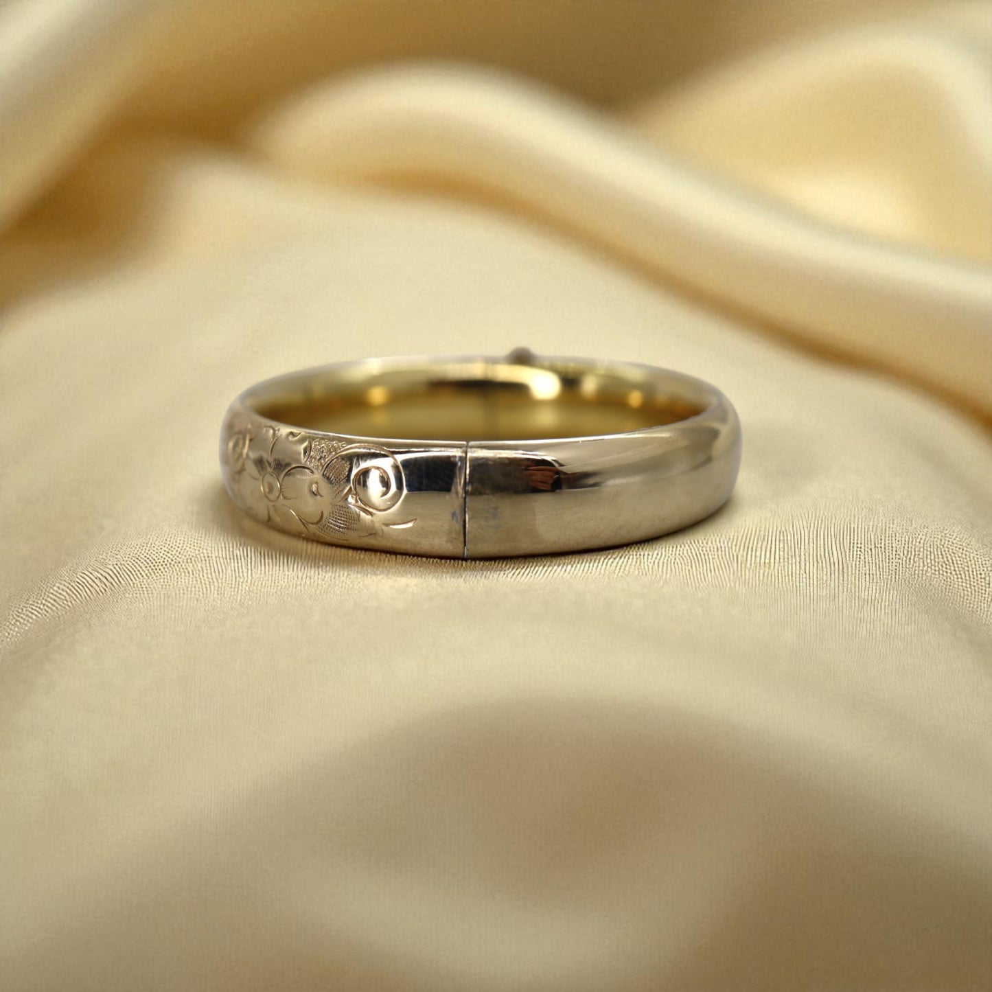 Victorian Gold-Filled Floral Engraved Bangle Bracelet – Antique Hollow Tube Construction - Petra Star