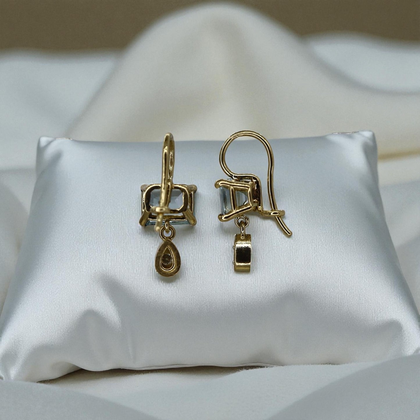 Colorado Mined Aquamarine Earrings in 14k Yellow Gold with Diamonds