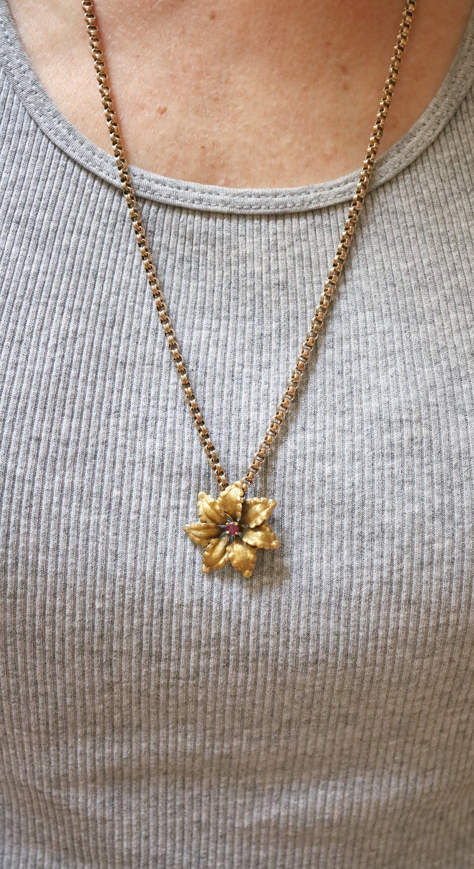 Art Nouveau Ruby Flower Pendant - Petra Star