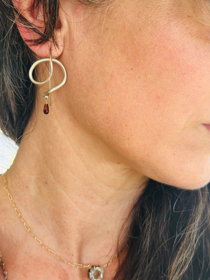 Serpent Earrings with Garnet Drops