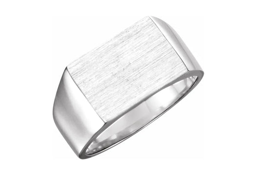 Anillo de sello rectangular de plata con acabado cepillado