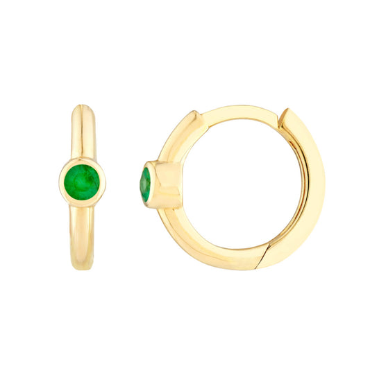 Huggie Hoops with Emerald in 14k Gold