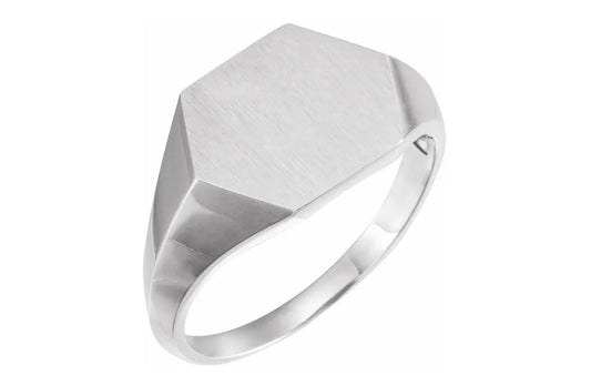 Silver Geometric Signet Ring with Brush Finish