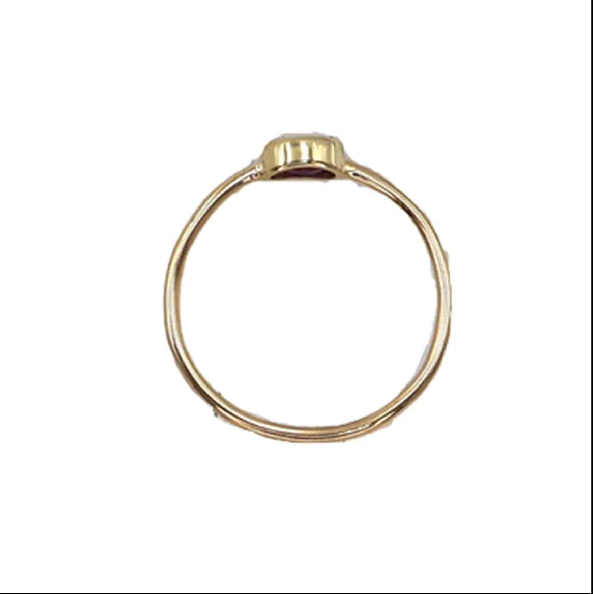Petra Star Endurance Ruby Ring showing a silver band with a prominent red ruby gemstone in a close-up view.