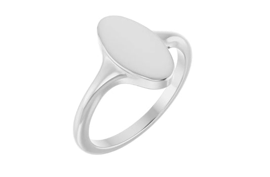 Silver Elongated Oval Signet Ring with Brush Finish