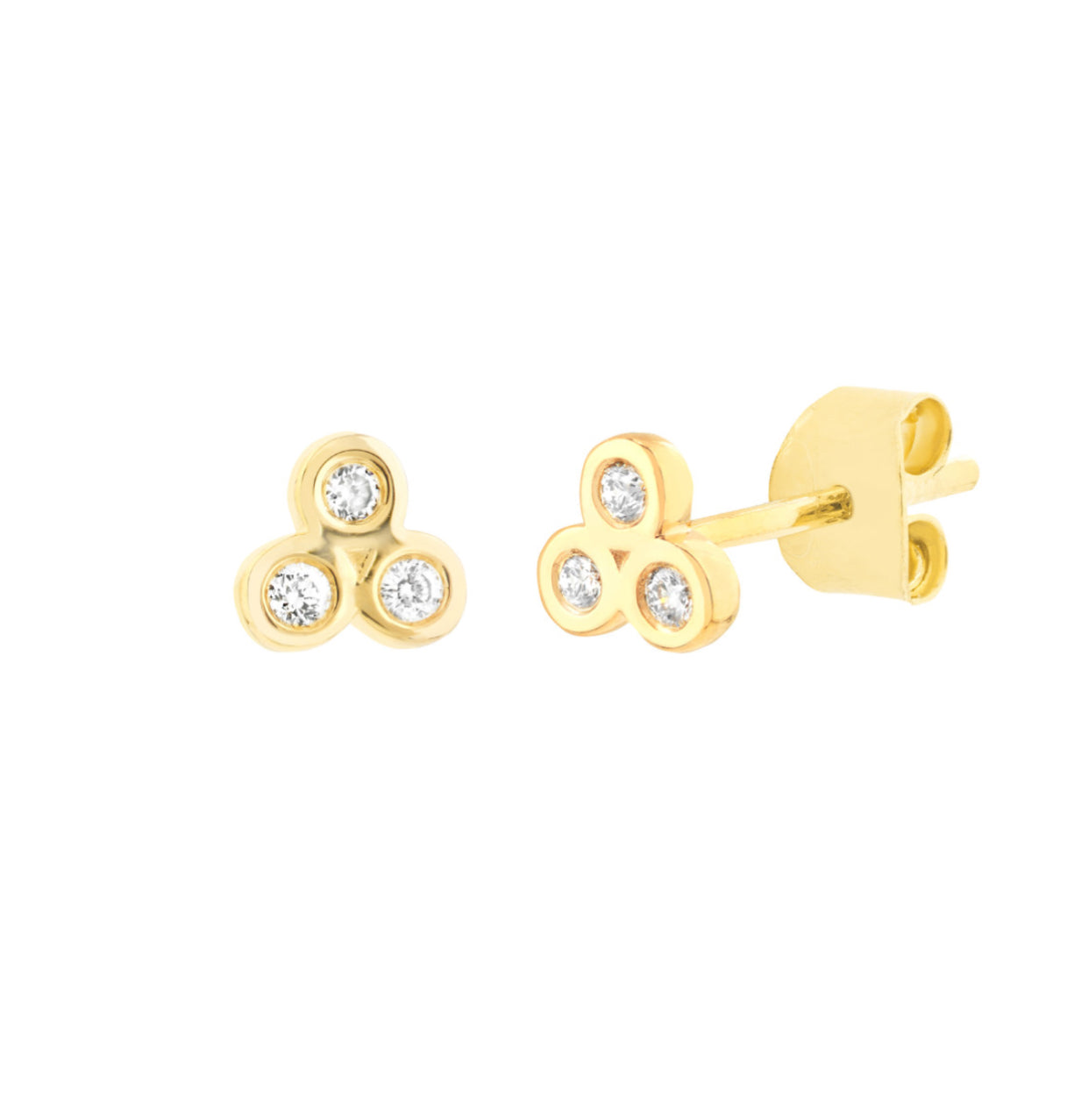 Trinity Diamond Stud Earrings in 14k Gold