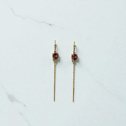 Malayan Garnet Threader Earrings in 14k Gold
