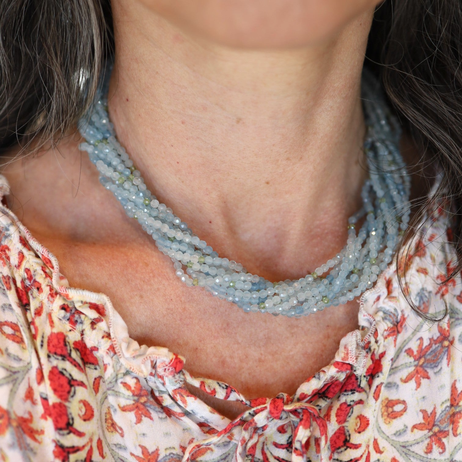 Aquamarine and Peridot Bead Necklace With Silver Clasp - Petra Star