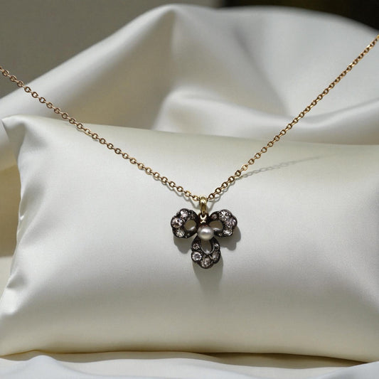 Georgian Diamond & Pearl Flower Pendant