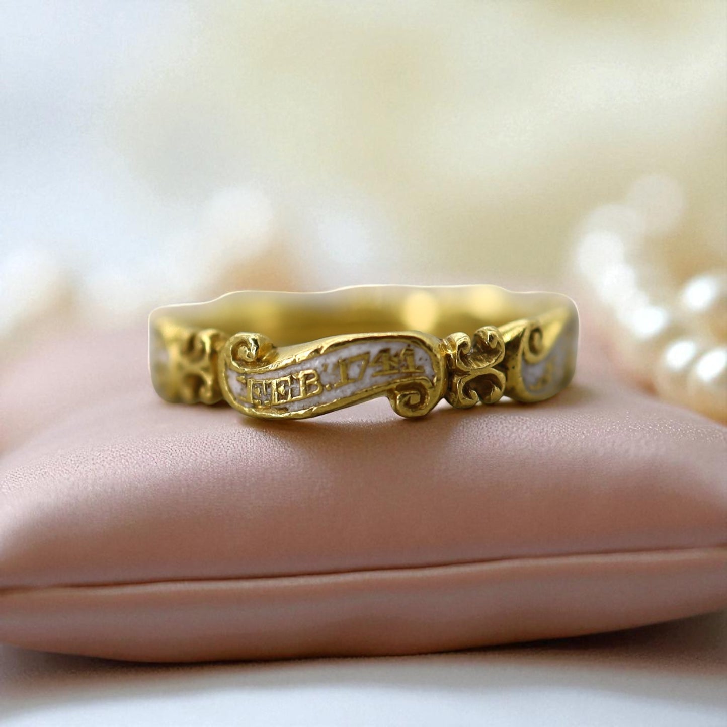 Extremely Rare Georgian (1741) White Enamel Memento Mori Mourning Rings - Petra Star