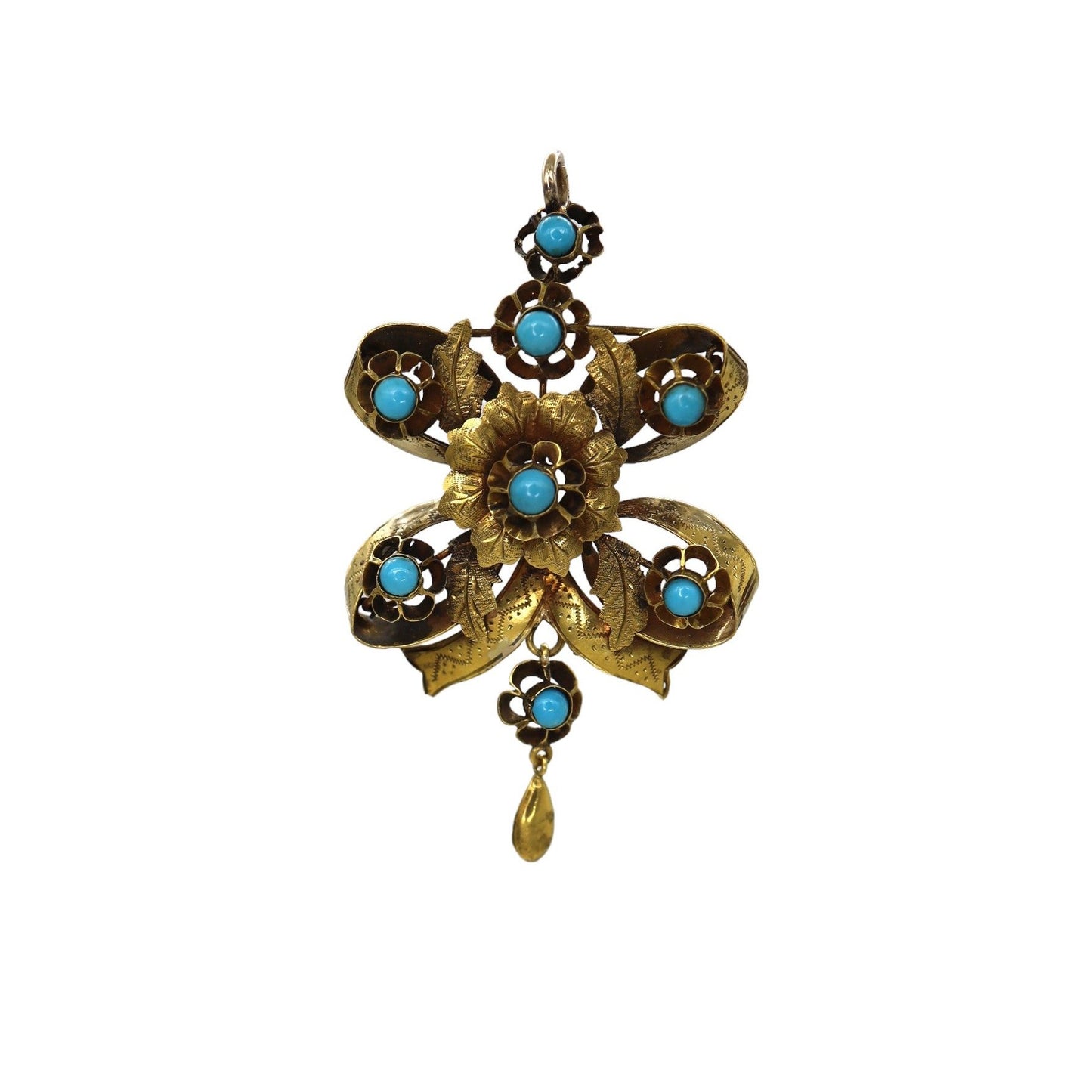 Early Victorian Pendant with Persian Turquoise in 14k Yellow Gold