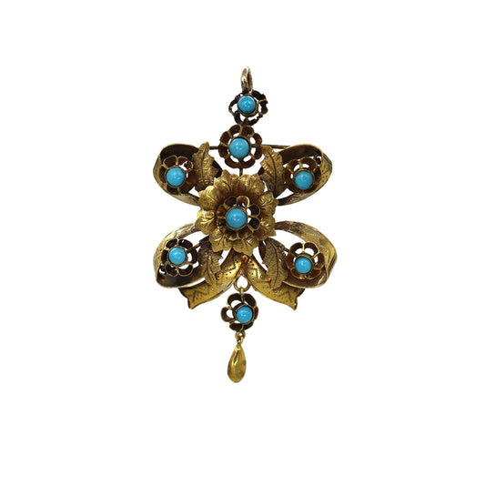 Early Victorian Pendant with Persian Turquoise in 14k Yellow Gold