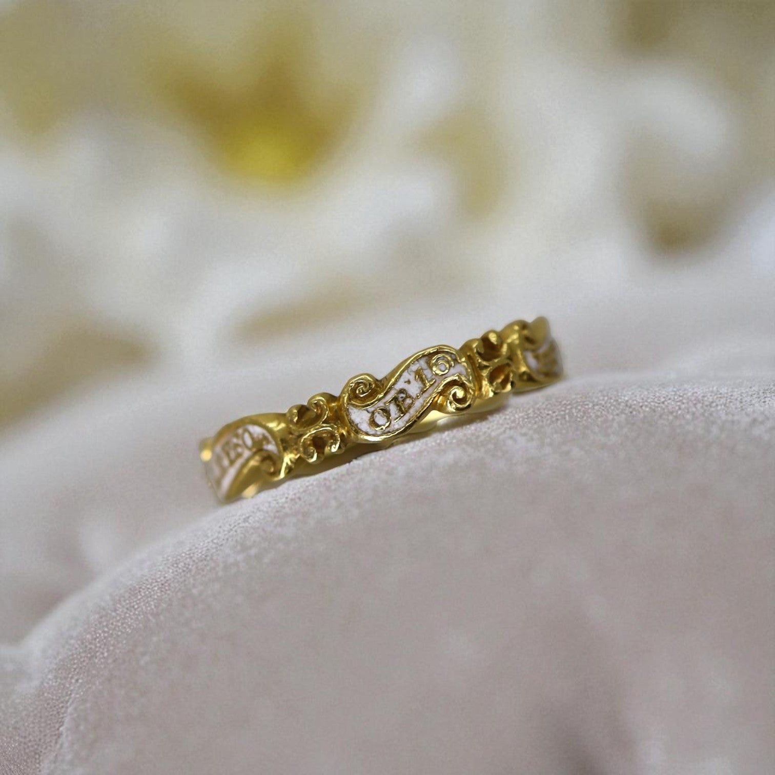 Extremely Rare Georgian (1741) White Enamel Memento Mori Mourning Rings - Petra Star