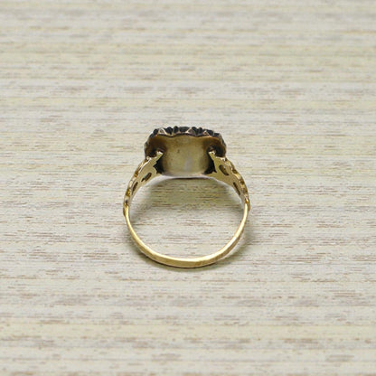 Georgian Emerald and Rose Cut Diamond Halo Ring, c.1820 | 14k Gold & Silver Closed Back