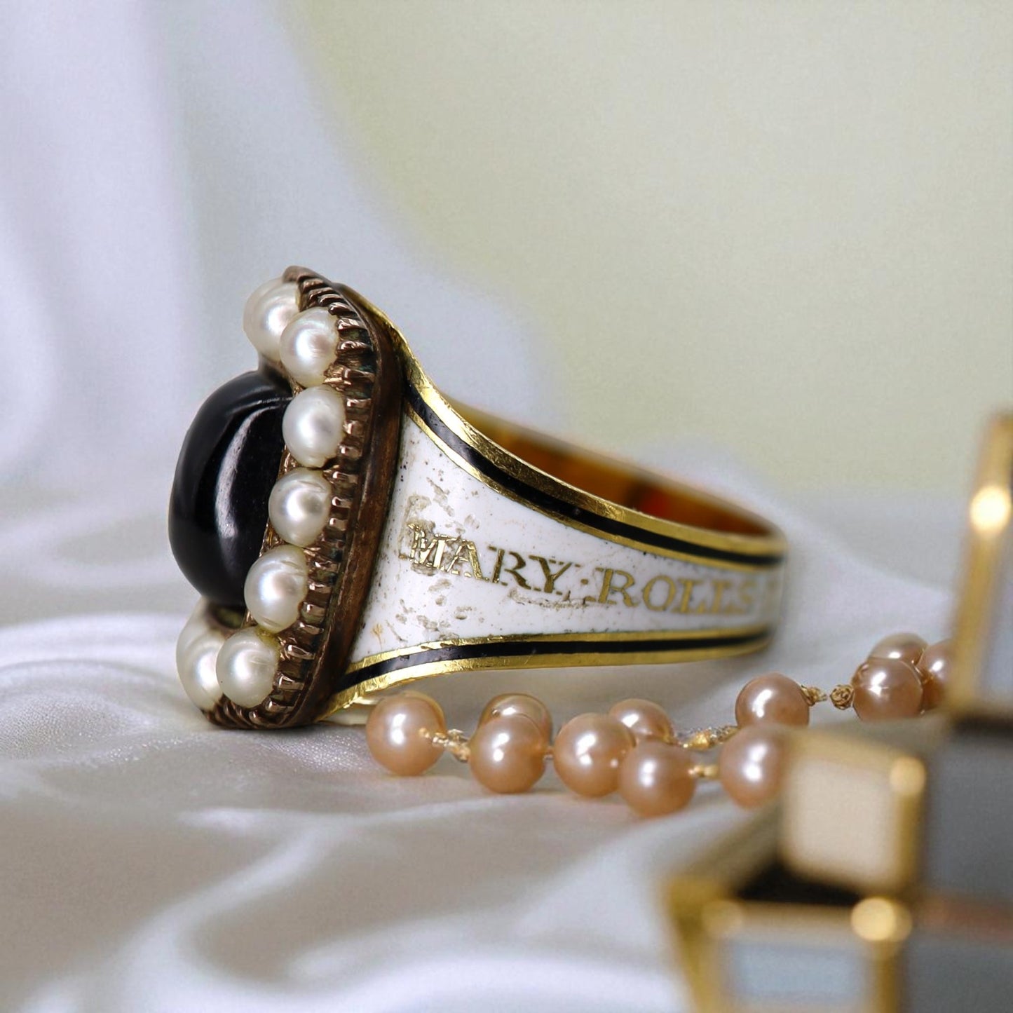 White Enamel Georgian Memento Mori Ring with Sugarloaf Garnet - Petra Star